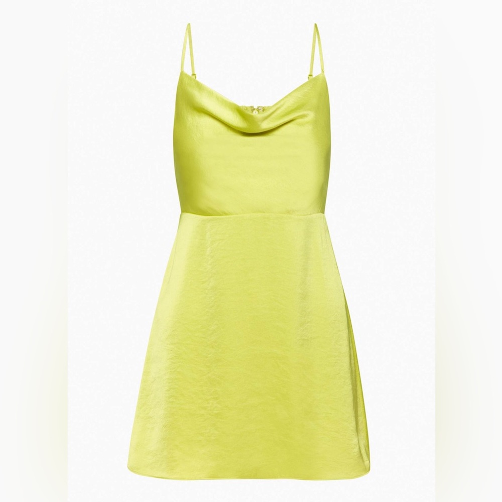 Aritzia Sunday Best Spencer Satin Dress - Chartreuse Green Cowl-Neck Mini Dress